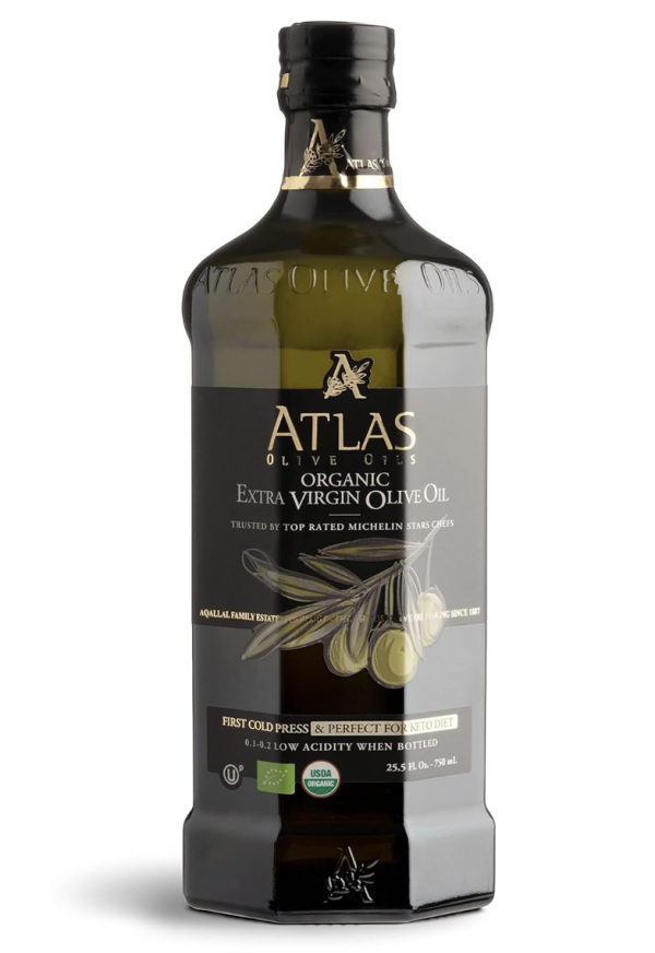 Atlas 750 mL Organic Cold Press Extra Virgin Olive Oil with Polyphenol Rich from Morocco | Newly Harvested Unprocessed from One Single Family Farm | Moroccan EVOO Trusted by Michelin Star Chefs